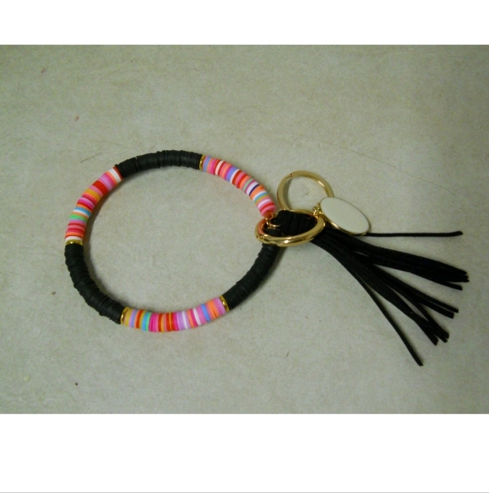 Colorful Beaded Black & Multicolor Wristlet Keychain